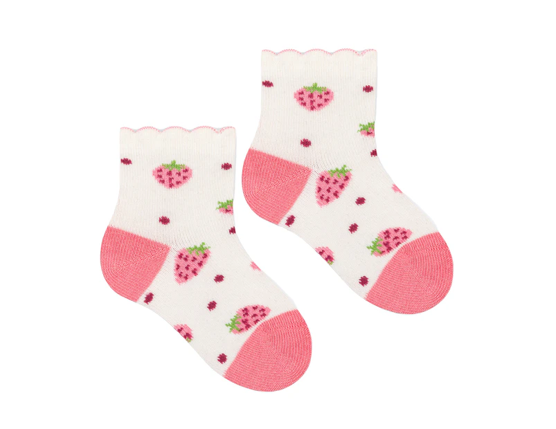 Baby Funny Patterns Cotton Socks | Steven | Soft Colourful Novelty Socks for Boys & Girls - Strawberries (White) - Strawberries (White)