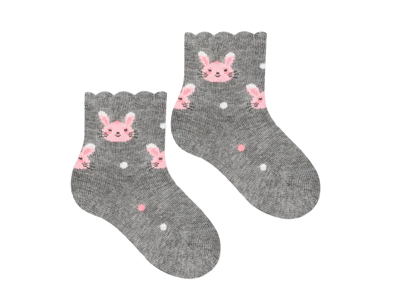 Baby Funny Patterns Cotton Socks | Steven | Soft Colourful Novelty Socks for Boys & Girls - Rabbit (Grey) - Rabbit (Grey)