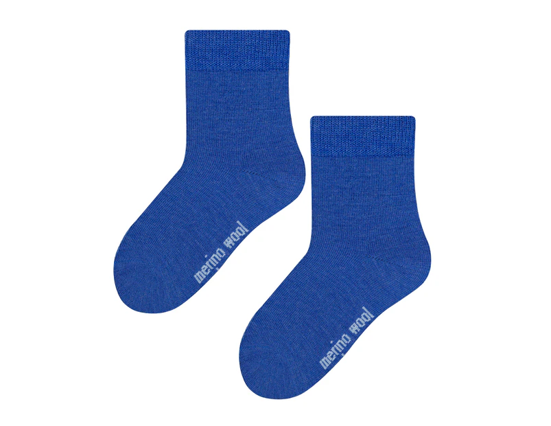 Kids Warm Merino Wool Socks | Steven | Breathable Thermal Knitted Ribbed Wool Socks for Winter - Blue - Blue