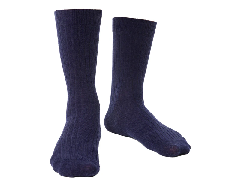 Mens Merino Wool Socks with Loose Soft Top | Steven | Non Binding Seamless Non Elastic Socks for Swollen Feet - Navy - Navy