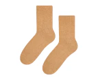 Mens Wool Dress socks | Steven | Breathable Knitted Ribbed Mid-Calf Warm Socks for Winter | Ideal Socks for Dress Shoes - Beige - Beige