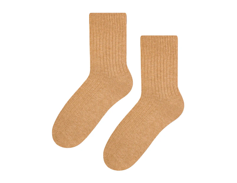 Mens Wool Dress socks | Steven | Breathable Knitted Ribbed Mid-Calf Warm Socks for Winter | Ideal Socks for Dress Shoes - Beige - Beige