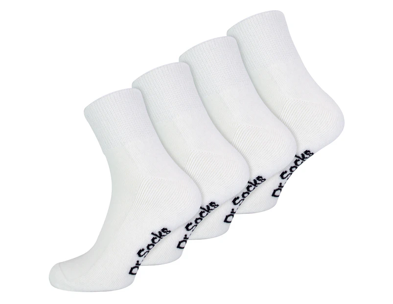 Mens Bamboo Diabetic Ankle Socks | Dr.Socks | Extra Wide Trainer Socks in Black & White - White - White