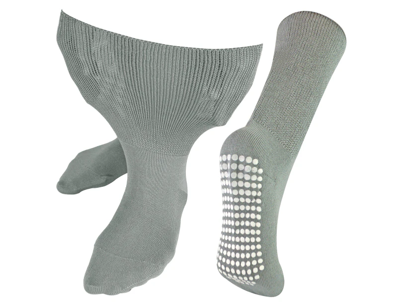 Extra Wide Oedema Socks with Non Slip Grips | Dr.Socks | Mens & Ladies | Bamboo Slipper Socks with Grippers for Swollen Legs Ankles & Feet - Grey - Grey
