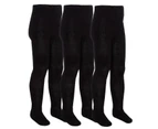 3 Pair Multipack Girls Bamboo School Tights | Sock Snob | Footed Soft Plain Pantyhose in Black, Grey, White, Navy Blue - Black - Black