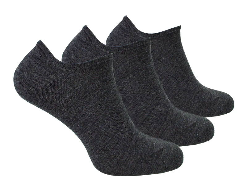3 Pairs Multipack Mens Merino Wool Invisible Socks | Steven | Breathable Lightweight Low Cut Wool Socks - Charcoal - Charcoal