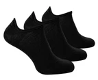 3 Pairs Multipack Mens Merino Wool Invisible Socks | Steven | Breathable Lightweight Low Cut Wool Socks - Black - Black