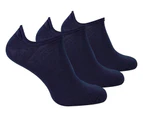 3 Pairs Multipack Mens Merino Wool Invisible Socks | Steven | Breathable Lightweight Low Cut Wool Socks - Navy - Navy