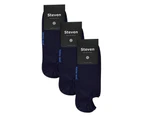 3 Pairs Multipack Mens Merino Wool Invisible Socks | Steven | Breathable Lightweight Low Cut Wool Socks - Navy - Navy