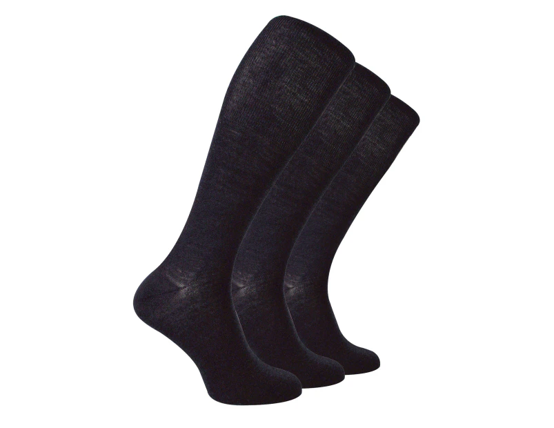 3 Pairs Multipack Mens Knee High Merino Wool Socks | Steven | Breathable Knit Cushioned Over The Knee Socks - Charcoal - Charcoal