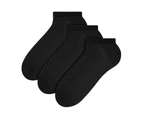 3 Pairs Multipack Men's 100% Cotton Ankle Socks | Steven | Low Cut Trainer Socks with Reinforced Heel & Toe - Black - Black