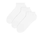 3 Pairs Multipack Men's 100% Cotton Ankle Socks | Steven | Low Cut Trainer Socks with Reinforced Heel & Toe - White - White
