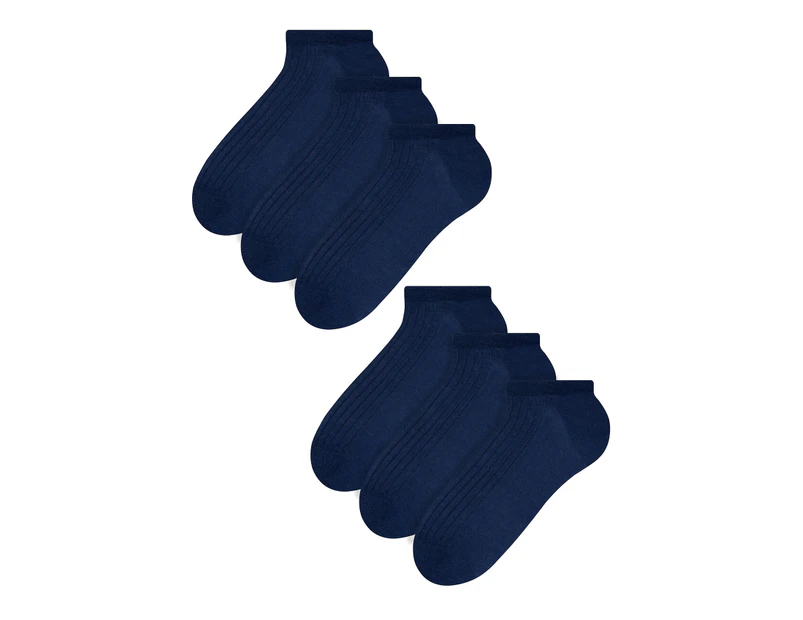 6 Pairs Multipack Mens Low Cut Trainer Socks | Steven | Breathable Ultra Soft Cushioned Ankle 100% Cotton Socks - Blue - Blue