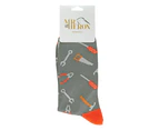 Mens Funny Design Cotton Tool Socks | Mr Heron | Breathable Ultra Soft Novelty H&yman Socks - Tools (Grey) - Tools (Grey)
