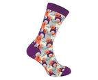 Mens Novelty Cat Socks | Mr Heron | Soft Breathable Funny Animal Design Crew Bamboo Socks - Happy Cat (Purple) - Happy Cat (Purple)