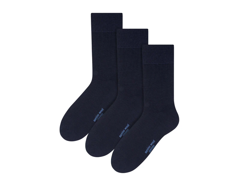 3 Pairs Multipack Mens Original Merino Wool Socks | Steven | Lightweight Cushioned Outdoor Boot Socks | Ideal for Hiking/Trekking/Camping - Navy - Navy