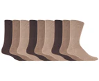 9 Pairs Mens Non Elastic Cotton Socks | Gentle Grip | Soft Loose Top Socks | Diabetic Friendly Socks - Brown - Brown