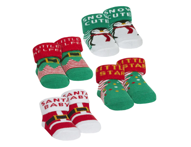 4 Pair Multipack Baby Christmas Socks in Organza Bag | Novelty Warm Fluffy Xmas Socks - Assorted - Assorted