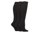 Knee High Diabetic Socks | IOMI | 3 Pack Bamboo Non Elastic Socks for Swollen Feet | Long Extra Wide Non-Binding Soft Top Socks - Black - Black