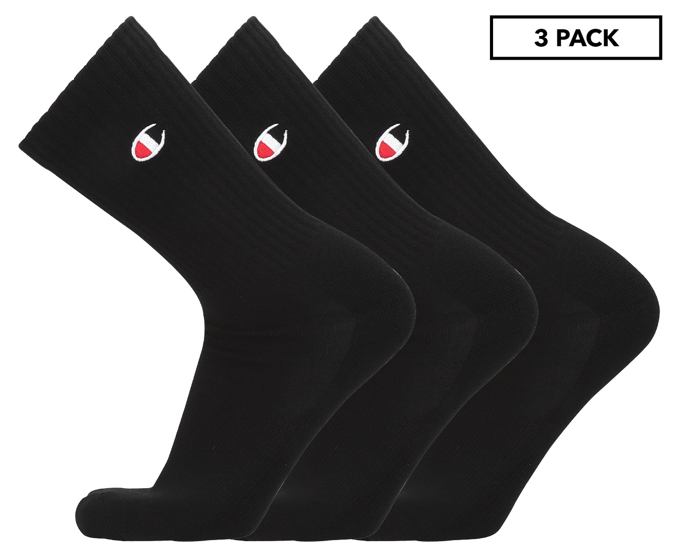 Champion Men's Life C Logo Crew Socks 3-Pack - Black | Catch.com.au