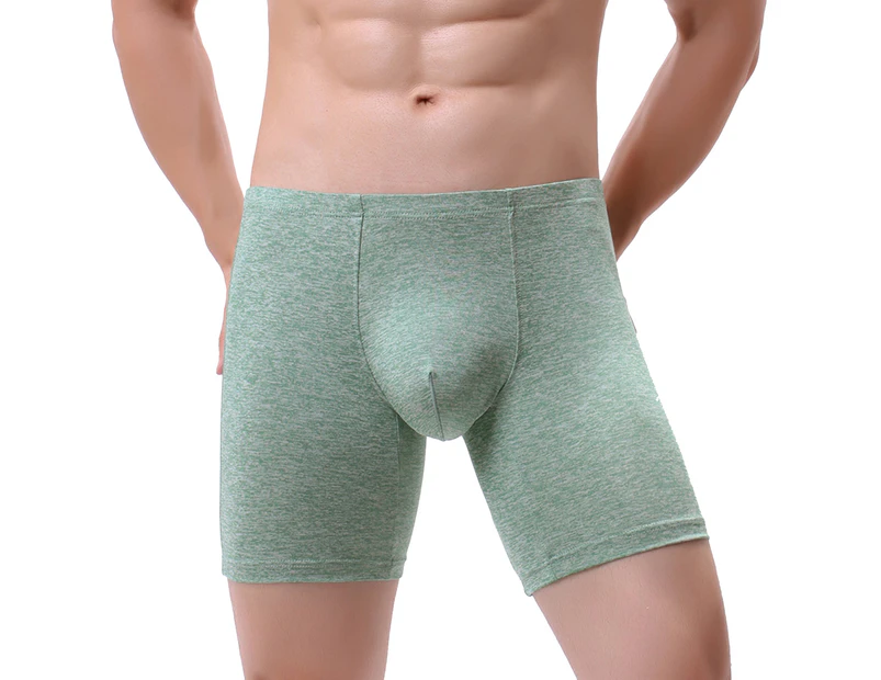 U Convex Men Underpants Solid Color Shorts Seamless Mid Waist Boxer Panties for Daily Wear - Green