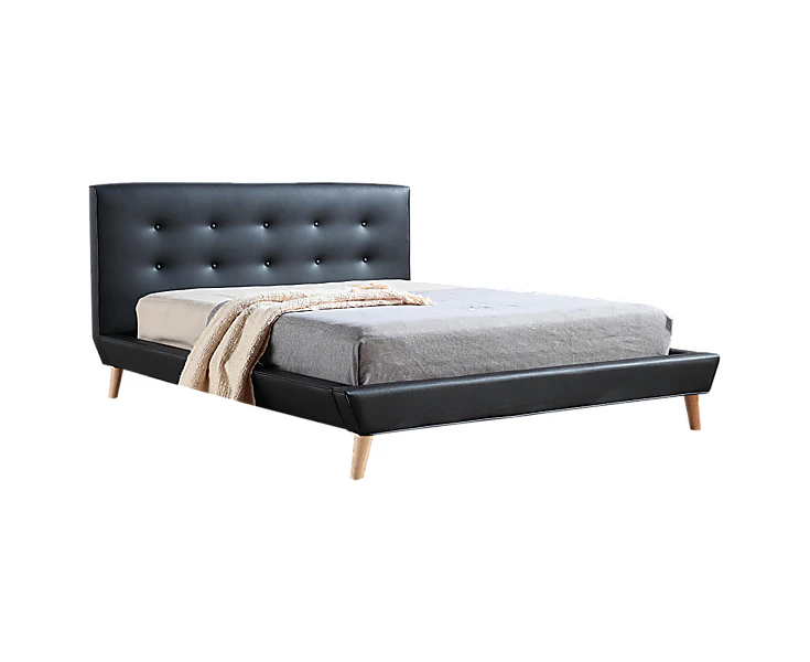 Double PU Leather Deluxe Bed Frame Black