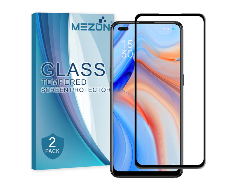 [2 Pack] MEZON Full Coverage OPPO Reno4 5G Tempered Glass Crystal Clear Premium 9H HD Screen Protector (OPPO Reno4 5G, 9H Full)