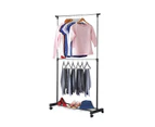 Home Master Adjustable Height Double Rail Garment Rack With Shoe Shelf