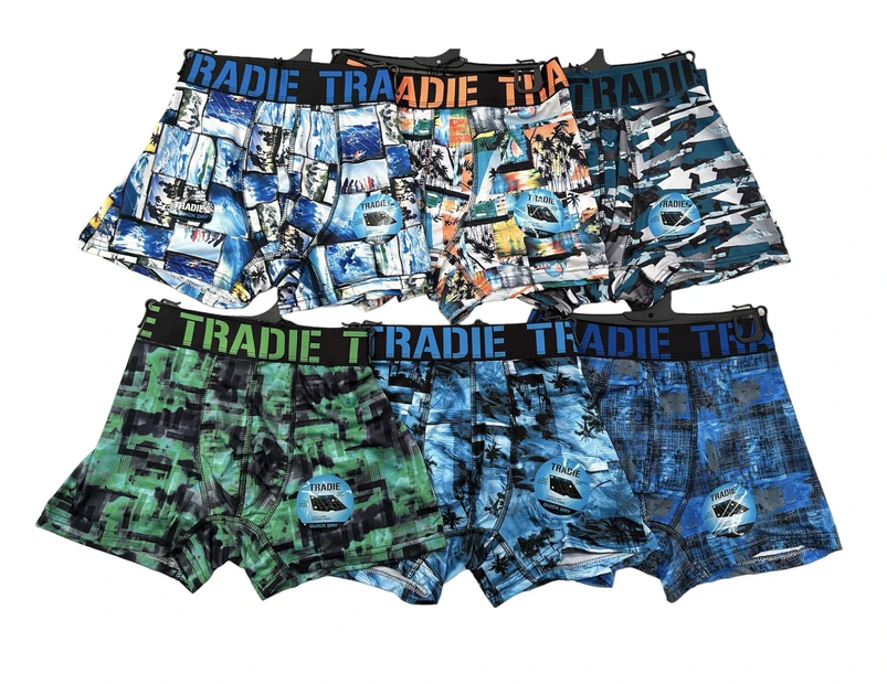 6x Mens Tradie Underwear Quick Dry Trunk Undies - Assorted Colours