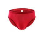 U Convex Solid Color Breathable Man Briefs Ice Silk Low-Waist Male Underwear for Inside Wear - Red