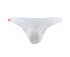 Breathable Seamless Ice Silk Men Briefs U Convex Low Waist Thong for Inside Wear - White
