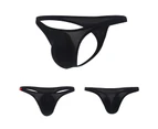 Breathable Seamless Ice Silk Men Briefs U Convex Low Waist Thong for Inside Wear - Black