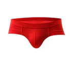 U Convex Lift Hip Men Underpants Stretchy Low Waist Solid Color Boxer Briefs for Inside Wear - Red