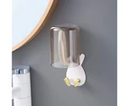 1 Set Toothbrush Organizer Punch-free U-shaped Slot with Cup Wall-mounted Cartoon Bunny Shape Toothbrush Storage Rack Household Product - White