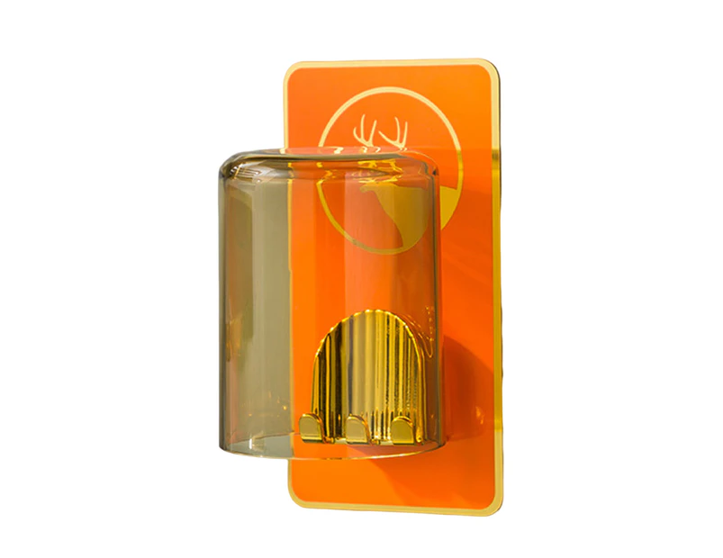 1 Set Toothbrush Holder Punch Free Self-adhesive Bathroom Toothbrush Storage Rack with Water Cup - Orange