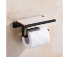 1 Set Toilet Paper Holder with Phone Shelf Wall Mounted Hole Punching Anti-drop Strong Bearing Capacity Heavy Duty Roll Paper Holder - Black