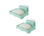 2Pcs/Set Soap Box No Drilling Easy to Install Ventilated Drained Wall Mounted Shower Soap Holder - Green