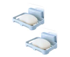 2Pcs/Set Soap Box No Drilling Easy to Install Ventilated Drained Wall Mounted Shower Soap Holder - Blue