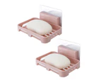 2Pcs/Set Soap Box No Drilling Easy to Install Ventilated Drained Wall Mounted Shower Soap Holder - Pink