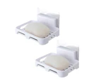 2Pcs/Set Soap Box No Drilling Easy to Install Ventilated Drained Wall Mounted Shower Soap Holder - White