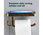 1 Set Toilet Paper Holder with Mobile Phone Partition European Style Antique Pattern Engraved Design Non-slip Multipurpose Aluminum Wall Mounted Paper - Bronze
