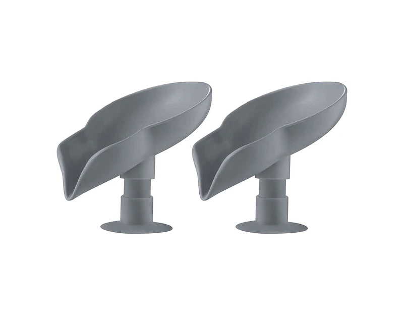 2Pcs Soap Dish Non-slip Suction Cup Lotus Leaf Shape Exquisite Bathroom Shower Soap Tray for Kitchen - Grey