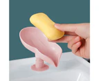 2Pcs Soap Dish Non-slip Suction Cup Lotus Leaf Shape Exquisite Bathroom Shower Soap Tray for Kitchen - Pink
