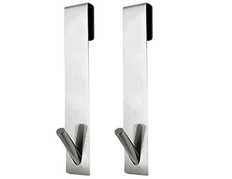 2Pcs Door Hook Punch-free Wall-mounted Strong Load-bearing Stainless Steel Closet Hanger Household Supplie - Silver