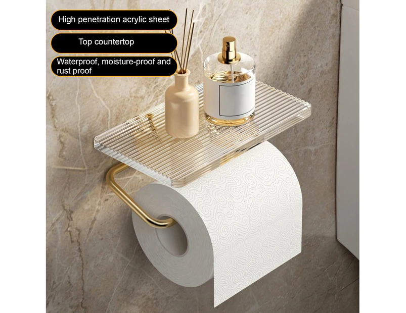 Bathroom Tissue Holder with Top Shelf Adjustable Angle Strong Load-bearing Easy Installation Rustproof Acrylic No Punch Toilet Paper Holder - Clear