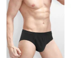 Mid Waist Solid Color Men Briefs Plus Size Triangle Cutting Comfortable Male Underpants for Sleeping - Black