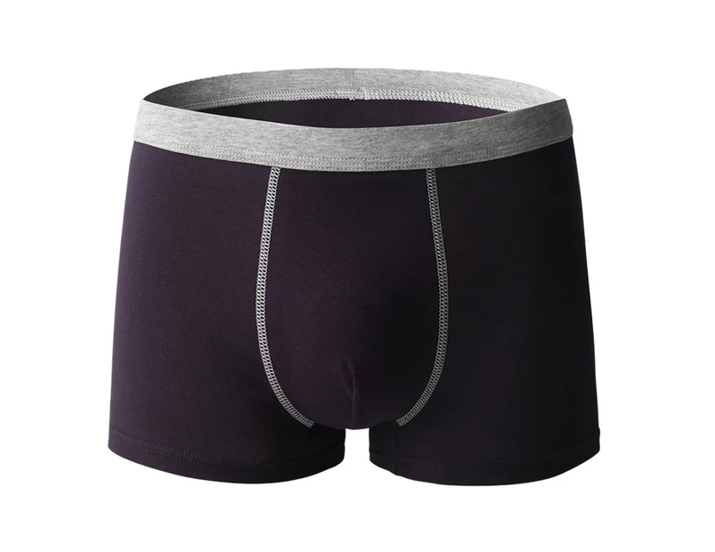 Men Boxers Contrast Colors Plus Size Soft Breathable Male Briefs for Sleeping - Purple