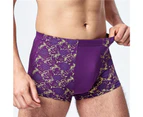 Seamless Mid Rise Modal Boxer Underwear Fashionable Print U-Bump Male Panties for Inside Wear - Purple