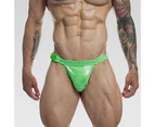 Men Briefs Bright Color Buckle Faux Leather Slim-fitting Good Touch Surfing Underwear for Beach - Green