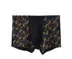 Seamless Mid Rise Modal Boxer Underwear Fashionable Print U-Bump Male Panties for Inside Wear - Black